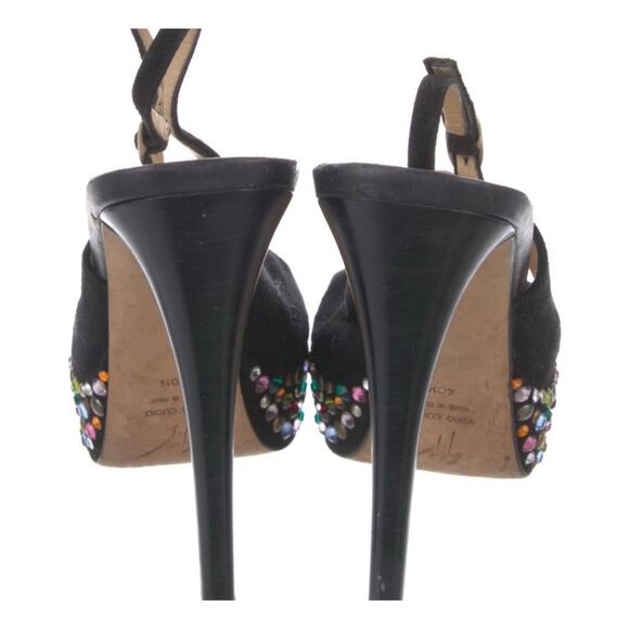 Giuseppe Zanotti Black Suede Platform Stiletto Slingback Rhinestones EU 40.5 - Picture 3 of 5